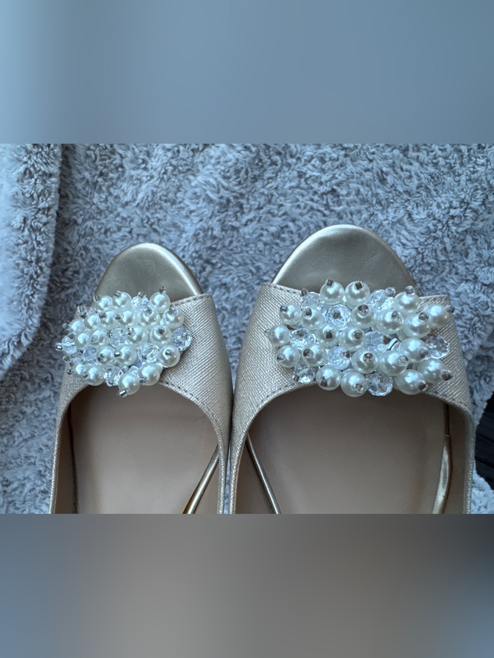 London Fog Champagne Pearl & Crystal Peep-Toe Flats - Picture 8 of 9